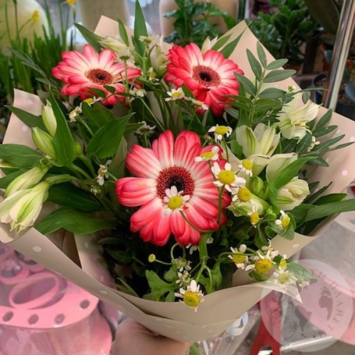 Букет из альстромерии, ромашек и гербер "На торжество"