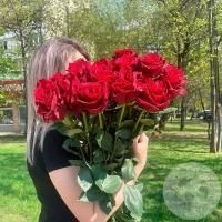 15 роз красных 110 см.