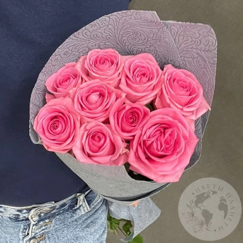 9 роз розовых 50 см. в магазине Цветы Планеты