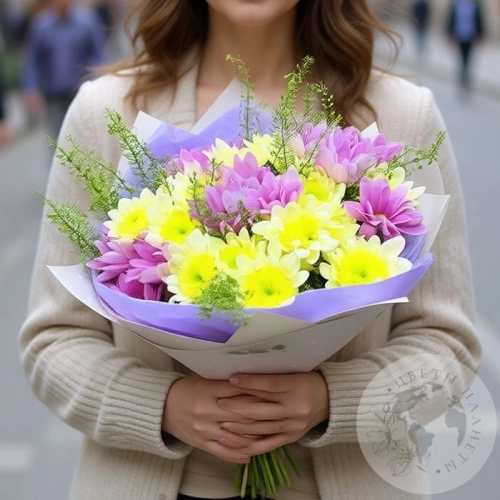 Букет из кустовых хризантем в магазине Цветы Планеты