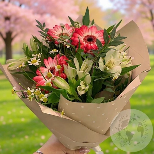 Букет из альстромерии, ромашек и гербер "На торжество"