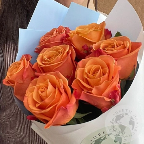 7 роз оранжевых 60 см. в магазине Цветы Планеты