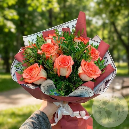 Букет из роз и фисташки "Доброе утро" в магазине Цветы Планеты