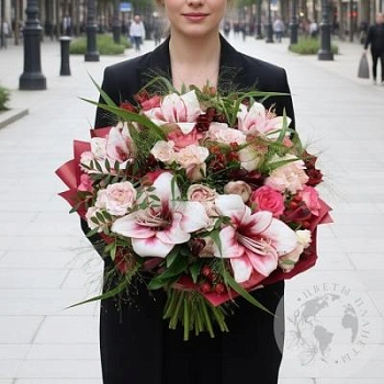 Букет из роз и альстромерий 