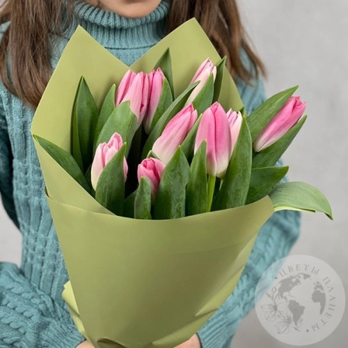 9 тюльпанов розовых в магазине Цветы Планеты