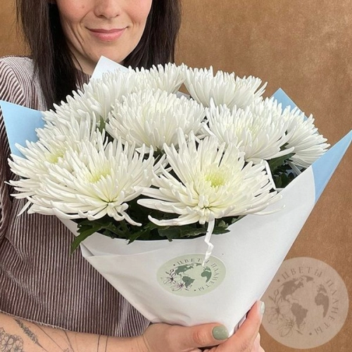 9 хризантем белых в магазине Цветы Планеты