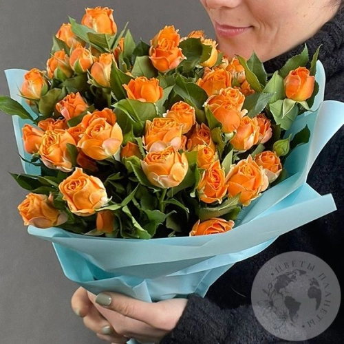 7 кустовых роз оранжевых 60 см 7 кустовых роз оранжевых 60 см в магазине Цветы Планеты