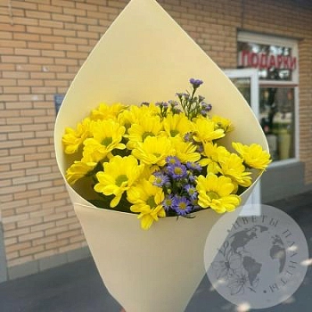 Букет из хризантем кустовых и астера Букет из хризантем кустовых и астера