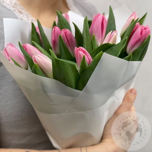 15 тюльпанов розовых в магазине Цветы Планеты