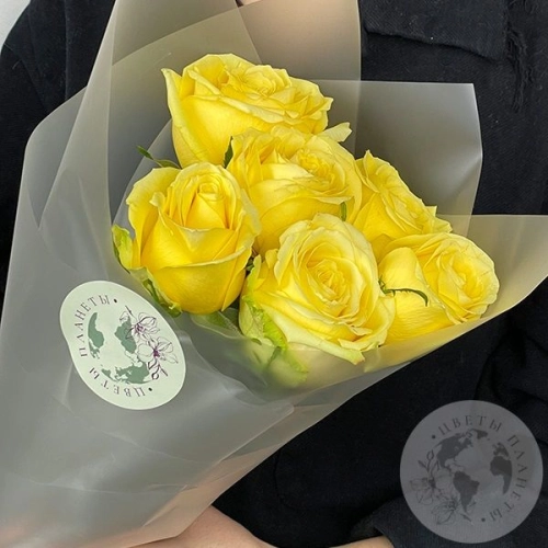 6 роз желтых 70 см. в магазине Цветы Планеты