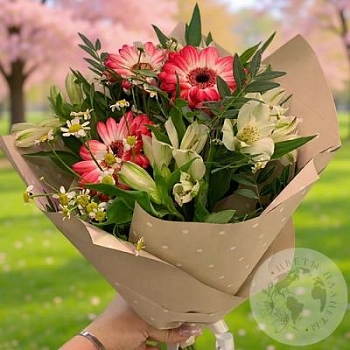 Букет из альстромерии, ромашек и гербер 