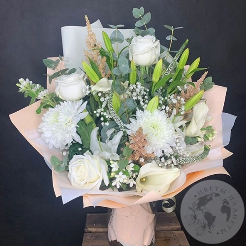 Букет из роз, хризантем, лилий "Радость встречи"