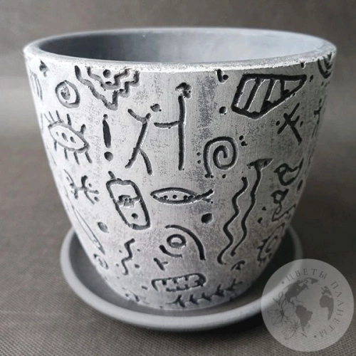 Цветочный горшок Знаки серый бутон №2 в магазине Цветы Планеты