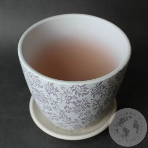 Цветочный горшок керамический Гобелен белый крокус №2 в магазине Цветы Планеты