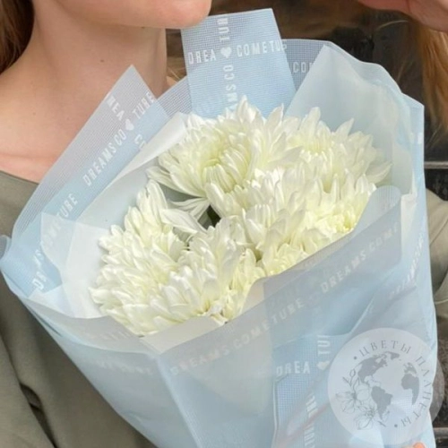 7 белых одноголовых хризантем