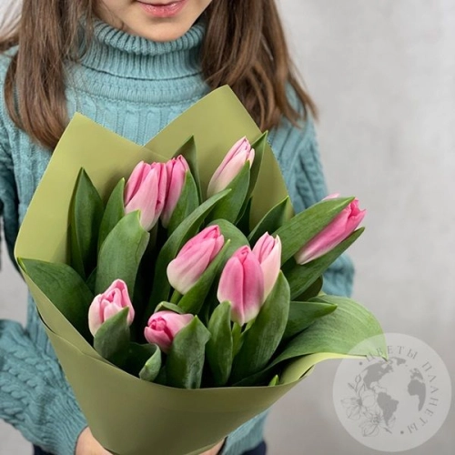 9 тюльпанов розовых в магазине Цветы Планеты