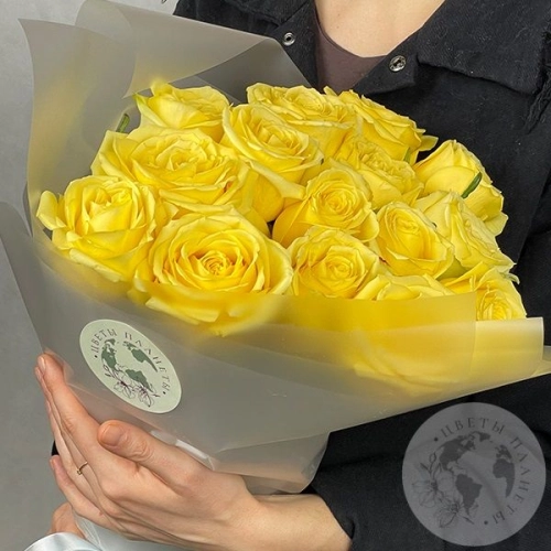 15 роз желтых 70 см. в магазине Цветы Планеты
