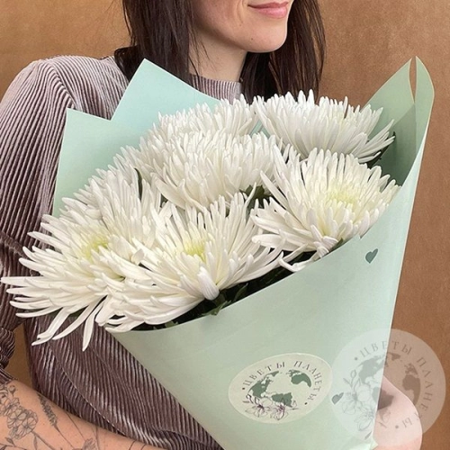 7 хризантем белых в магазине Цветы Планеты 7 хризантем белых