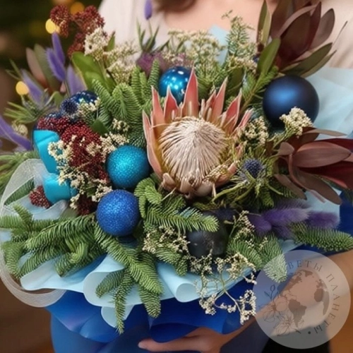 Зимний букет с протеей и нобилисом в магазине Цветы Планеты