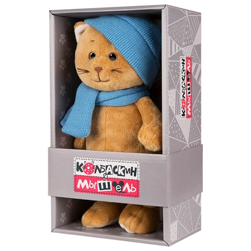 Мягкая игрушка "Колбаскин в шарфе и шапке" в коробке 20 см