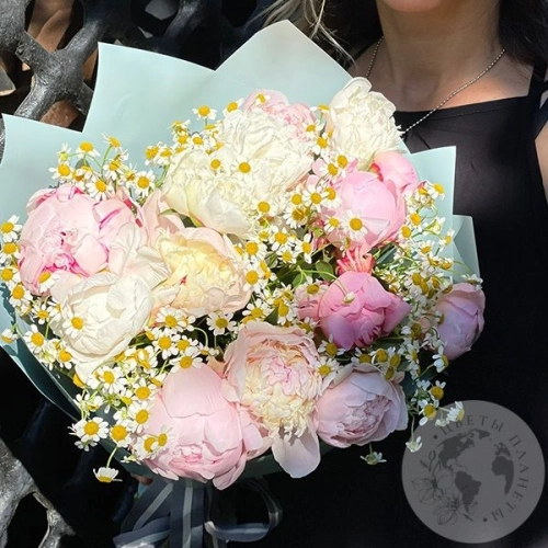 Букет из пионов и ромашек Букет из пионов и ромашек в магазине Цветы Планеты