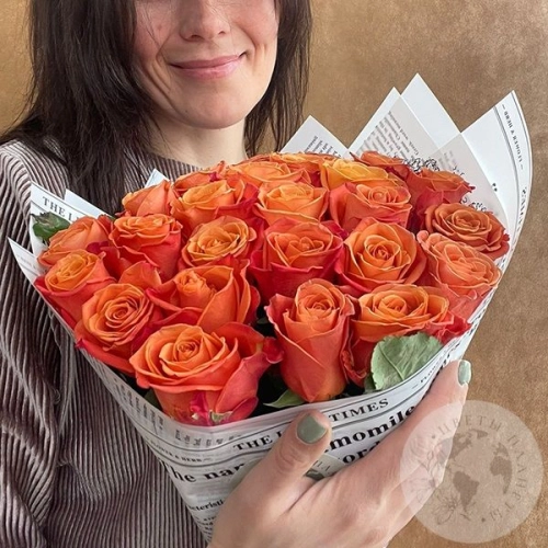 21 роза оранжевая 60 см. 21 роза оранжевая 60 см. в магазине Цветы Планеты