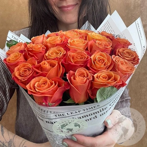 21 роза оранжевая 60 см. 21 роза оранжевая 60 см. в магазине Цветы Планеты