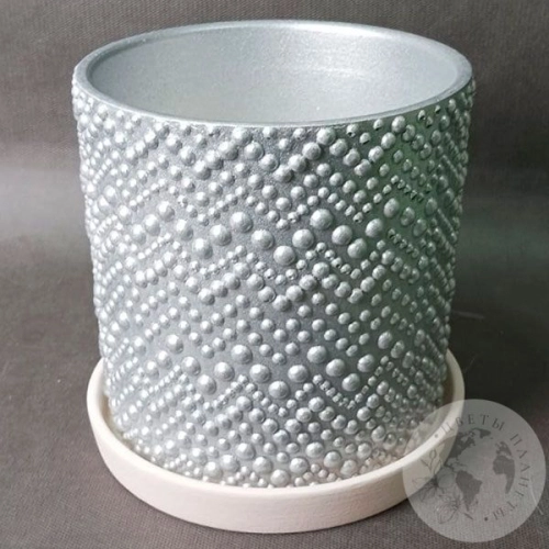 Цветочный горшок керамический Бисер серебо цилиндр № 2 в магазине Цветы Планеты
