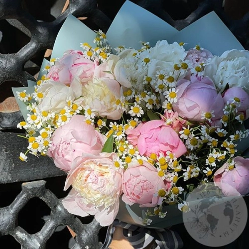 Букет из пионов и ромашек Букет из пионов и ромашек в магазине Цветы Планеты