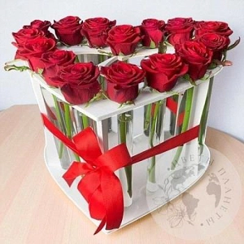 Роза красная в колбе 15 шт.
