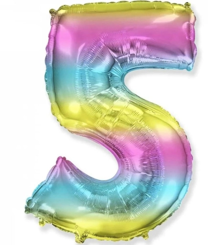 Шар цифра "5", 102 см., радуга в магазине Цветы Планеты