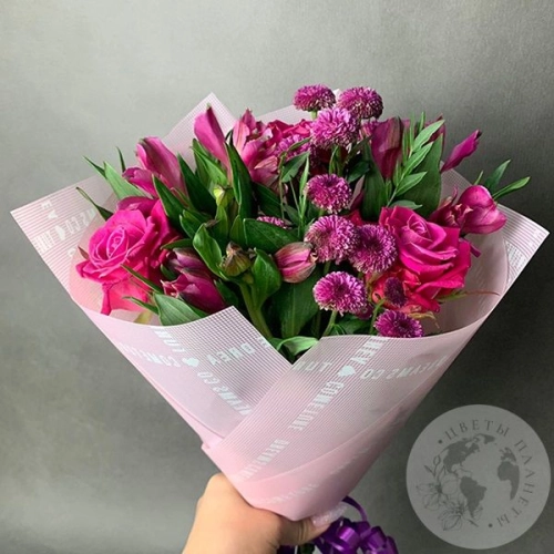 Букет из роз и альстромерий "Улыбка" в магазине Цветы Планеты