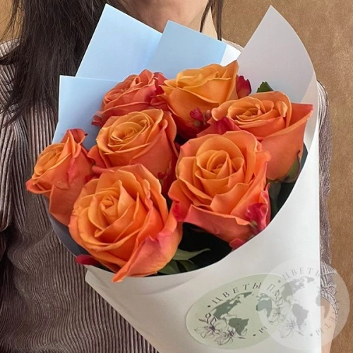 7 роз оранжевых 60 см. в магазине Цветы Планеты
