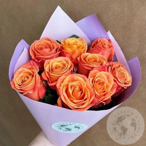 9 роз оранжевых 60 см. в магазине Цветы Планеты