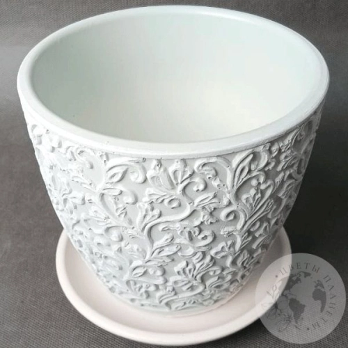 Цветочный горшок керамический Орнамент светло-серый бутон в магазине Цветы Планеты Цветочный горшок керамический Орнамент светло-серый бутон