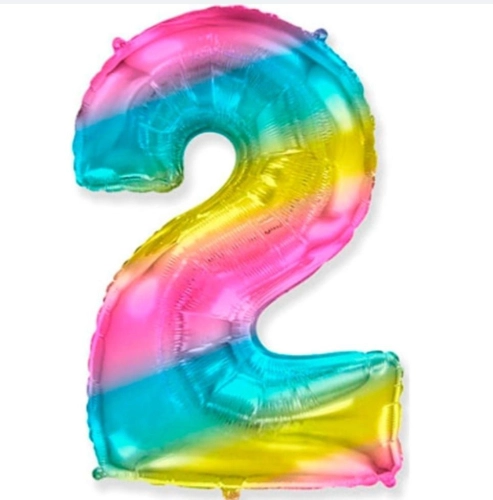 Шар цифра "2", 102 см., радуга в магазине Цветы Планеты