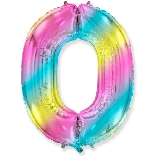 Шар цифра "0", 102 см., радуга в магазине Цветы Планеты