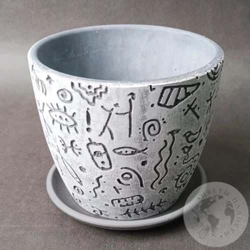 Цветочный горшок Знаки серый бутон №2 в магазине Цветы Планеты