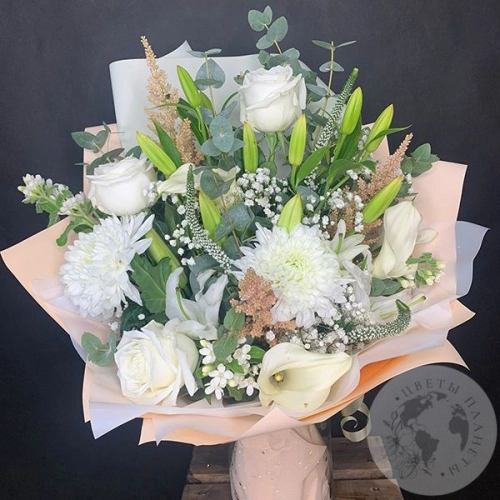 Букет из роз, хризантем, лилий "Радость встречи"