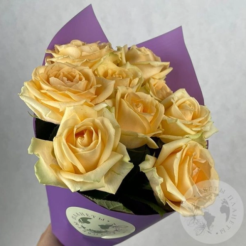 9 роз кремовых 60 см. в магазине Цветы Планеты