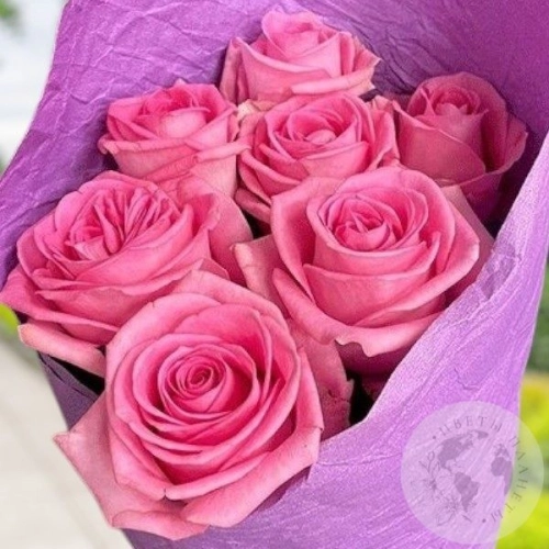 7 роз розовых 50 см. в магазине Цветы Планеты