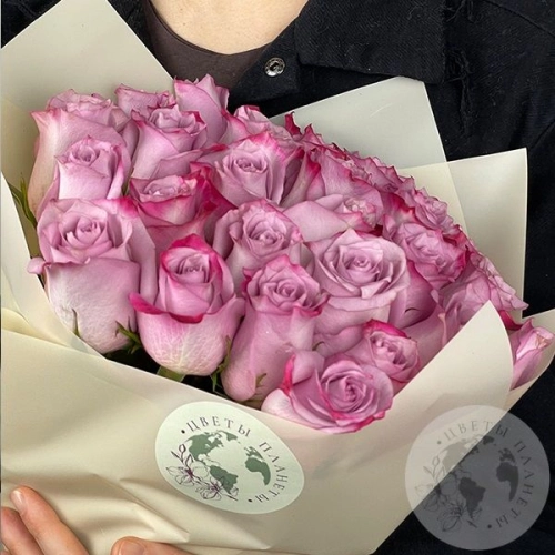 21 роза сиреневая 60 см. в магазине Цветы Планеты