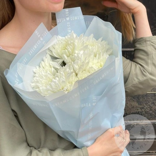 7 белых одноголовых хризантем