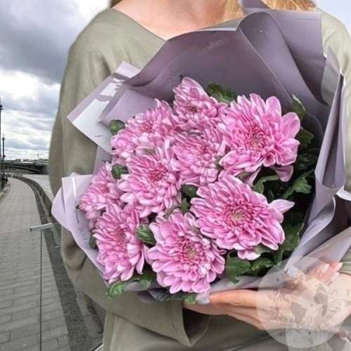 Букет из 9 розовых одноголовых хризантем в магазине Цветы Планеты