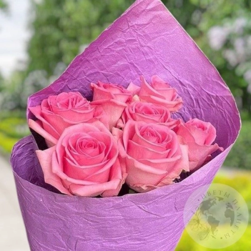 7 роз розовых 50 см. в магазине Цветы Планеты