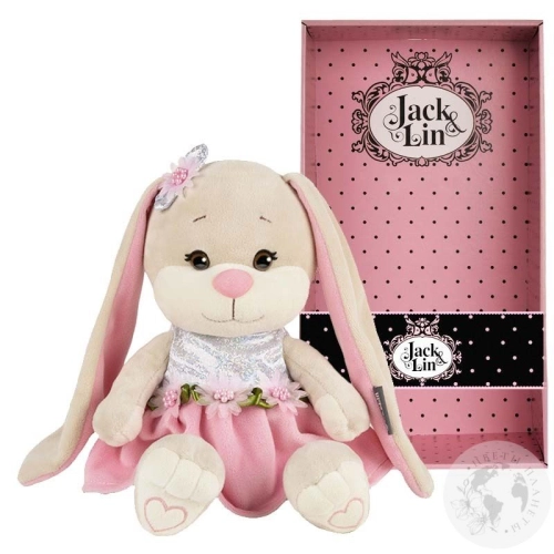 Мягкая игрушка "Зайка Лин в розовом платьице с цветами" 20 см, в коробке