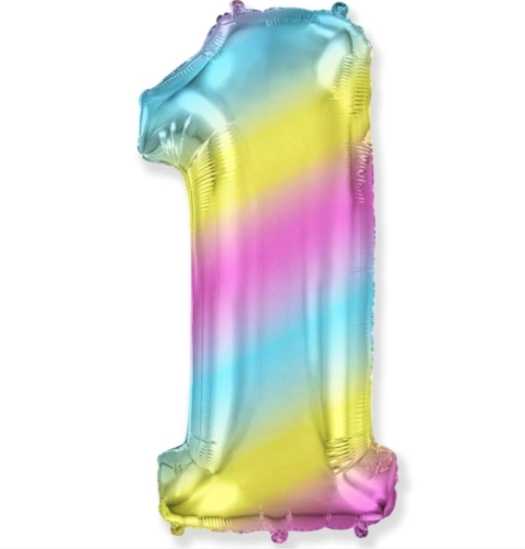 Шар цифра "1", 102 см., радуга в магазине Цветы Планеты Шар цифра "1", 102 см., радуга в магазине Цветы Планеты