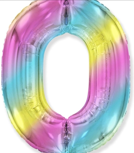 Шар цифра "0", 102 см., радуга в магазине Цветы Планеты