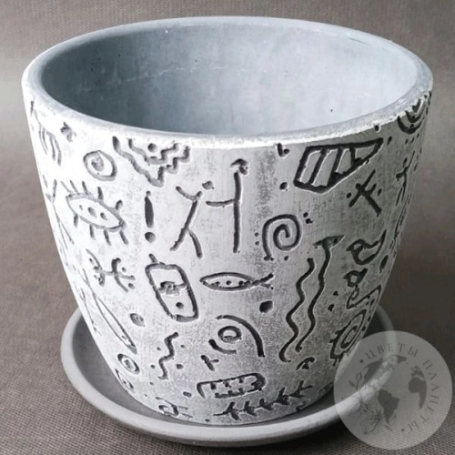 Цветочный горшок Знаки серый бутон №2 в магазине Цветы Планеты