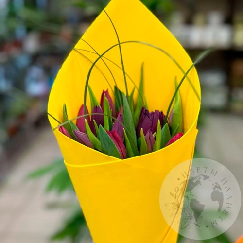 Букет из 15 тюльпанов фиолетовых и темно-малиновых в магазине Цветы Планеты